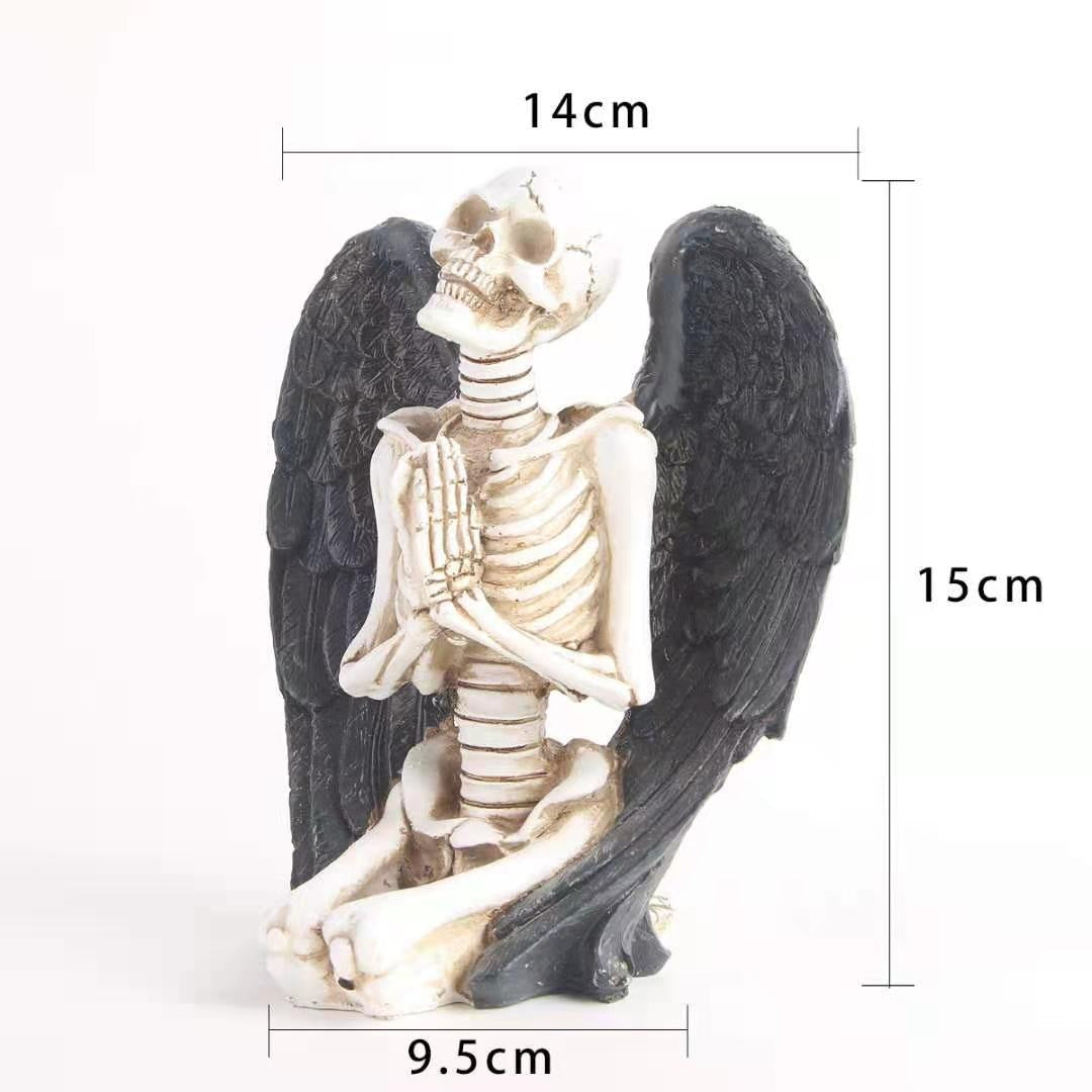 Angel Wing Skull Ornament – Gothic Resin Home Decor