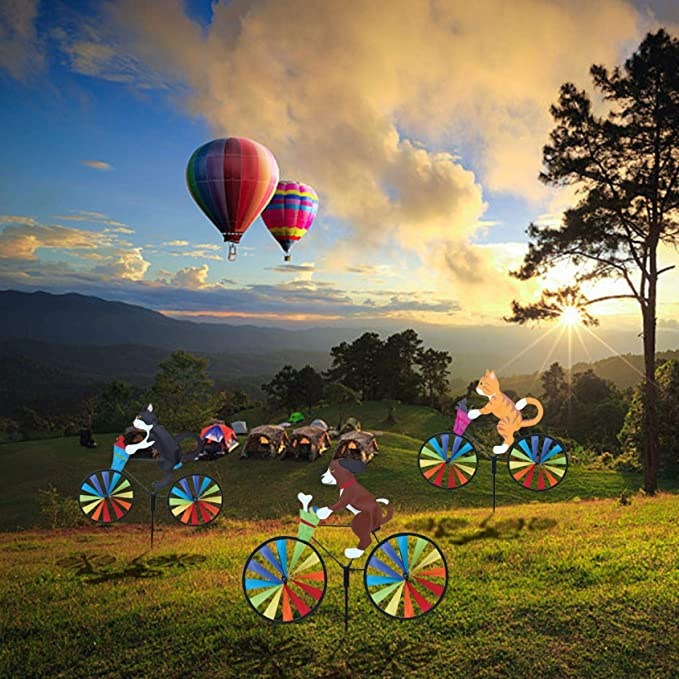 Animal Windmill Garden Decor With Spinning Rainbow Wheels