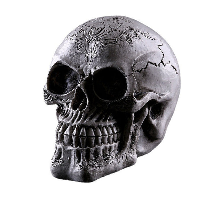 Resin Skull Ornament With Aged-Metal Gothic Details