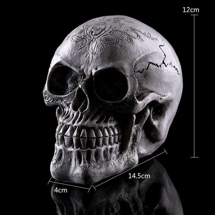 Resin Skull Ornament With Aged-Metal Gothic Details