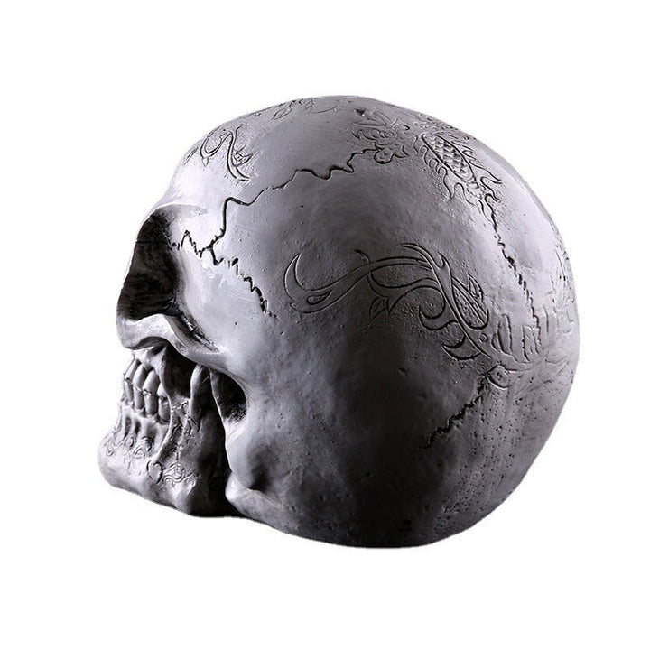 Resin Skull Ornament With Aged-Metal Gothic Details
