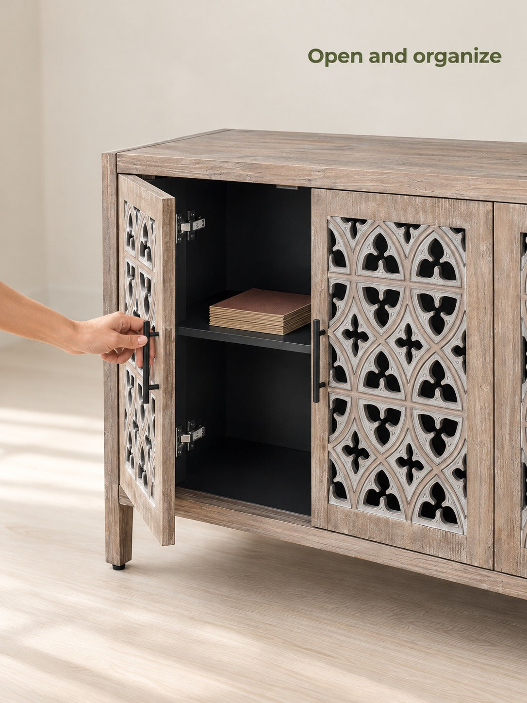 Antique Four Door Lattice Cabinet for Living Room Storage