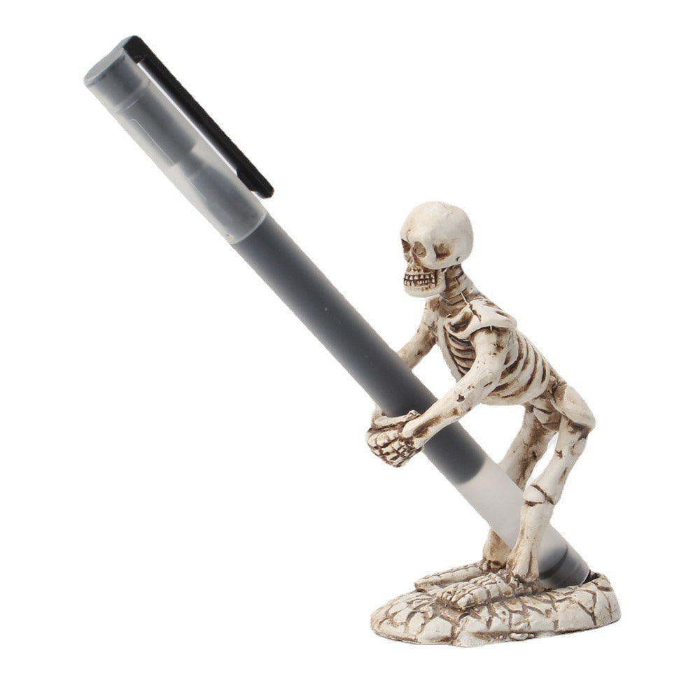 Antique Skull Pen Holder Gothic Desk Decoration