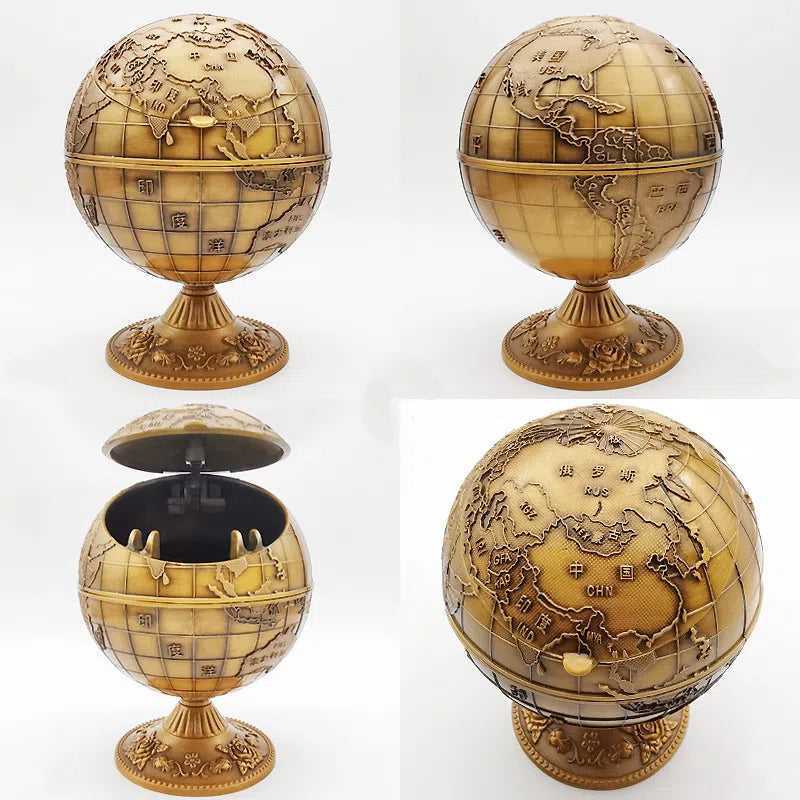 Lidded Globe Ashtray for Tidy, Clutter-Free Tabletops