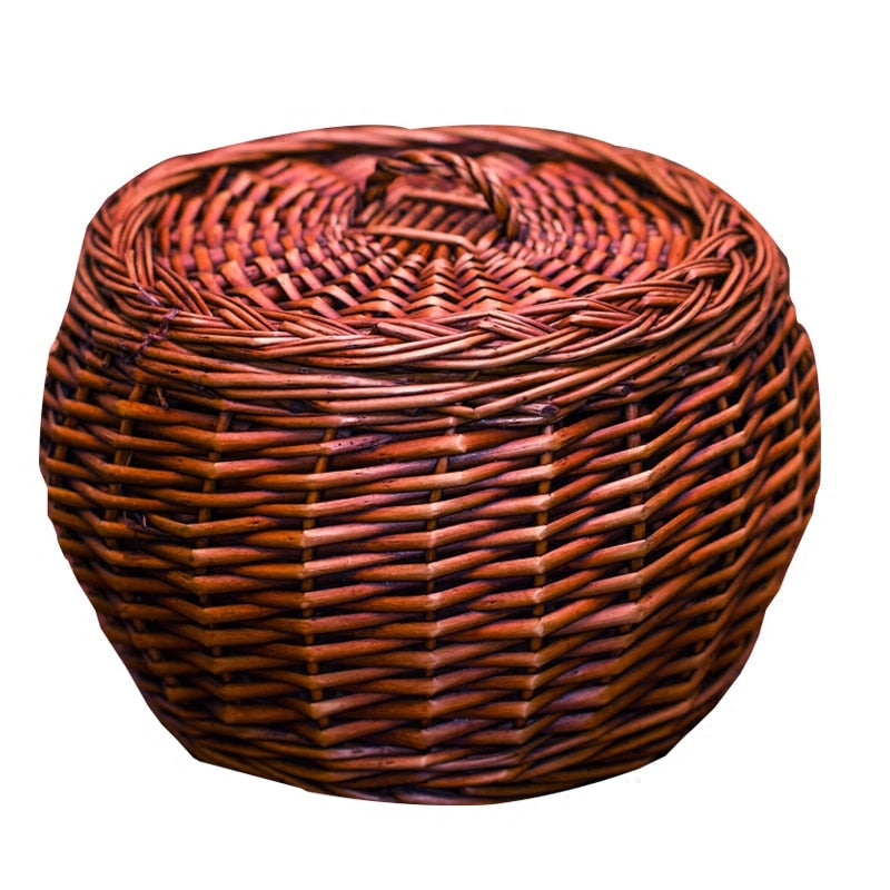 Rattan Egg Basket with Lid for Retro Kitchen Storage