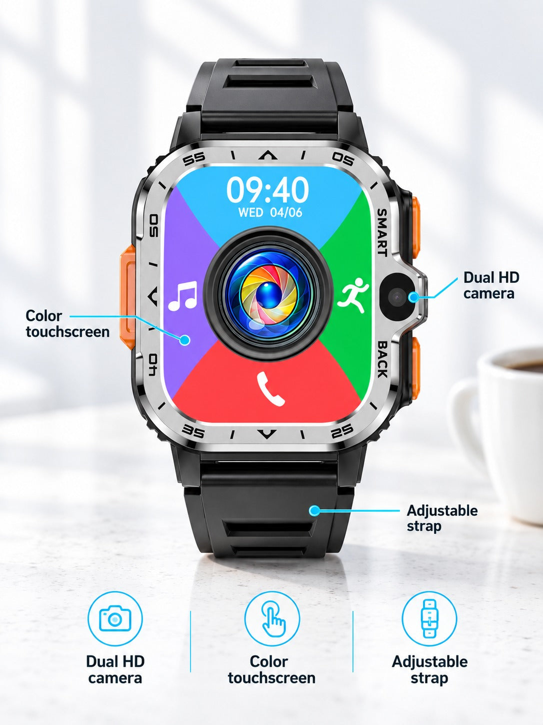 4G Smartwatch with Dual HD Camera and Health Tracking