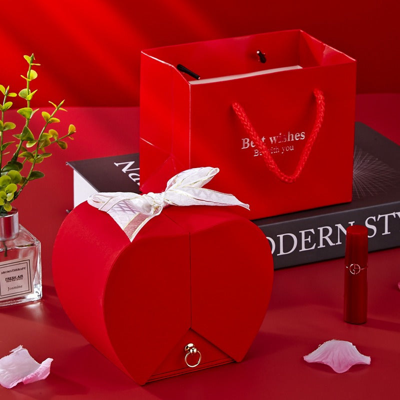 Romantic Apple Rose Gift Box Necklace & Ring Gift Set