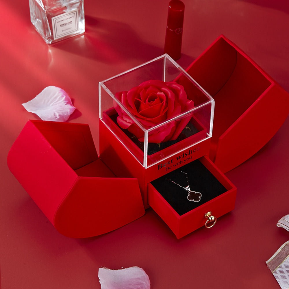 Romantic Apple Rose Gift Box Necklace & Ring Gift Set