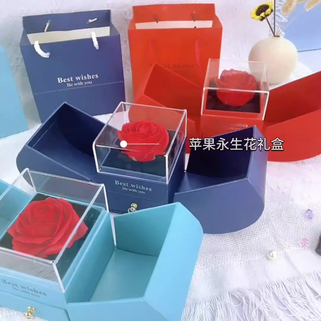 Romantic Apple Rose Gift Box Necklace & Ring Gift Set
