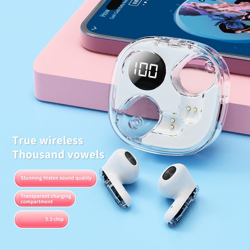 Transparent Wireless Earbuds with LED Battery Display