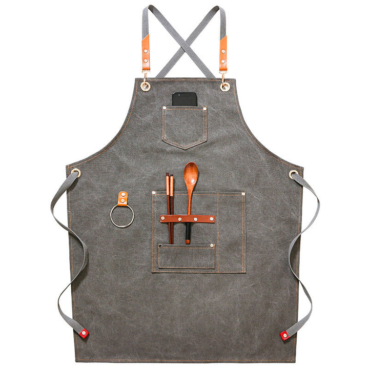 Waxed Canvas Cafe Apron with Tool and Phone Pockets