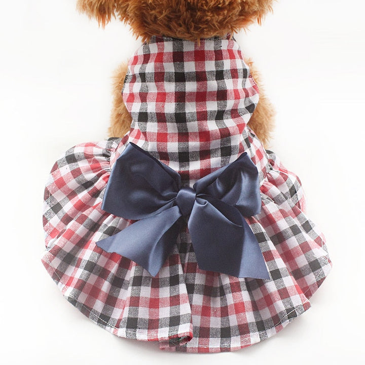 Plaid Dog Dress With Satin Bow For Photo-Ready Style