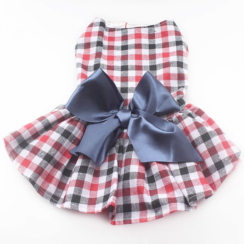 Plaid Dog Dress With Satin Bow For Photo-Ready Style