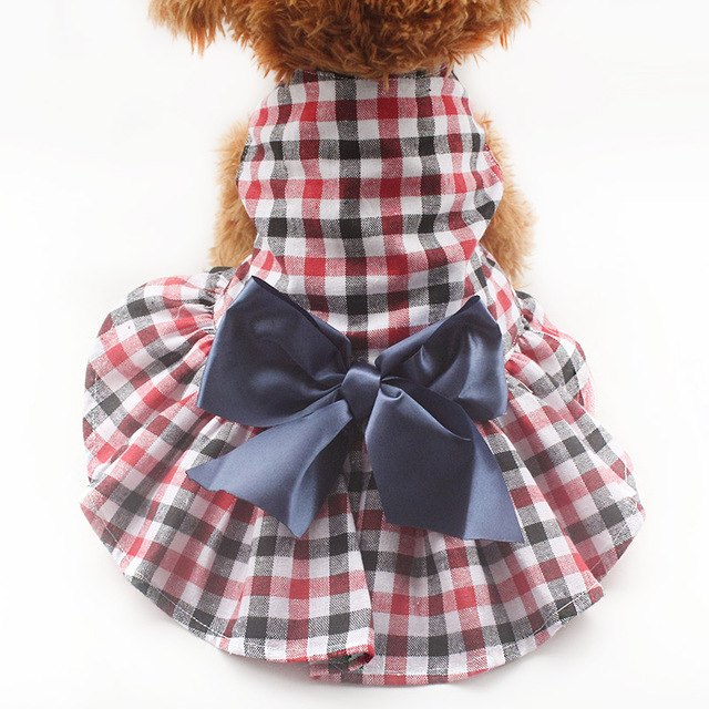 Plaid Dog Dress With Satin Bow For Photo-Ready Style