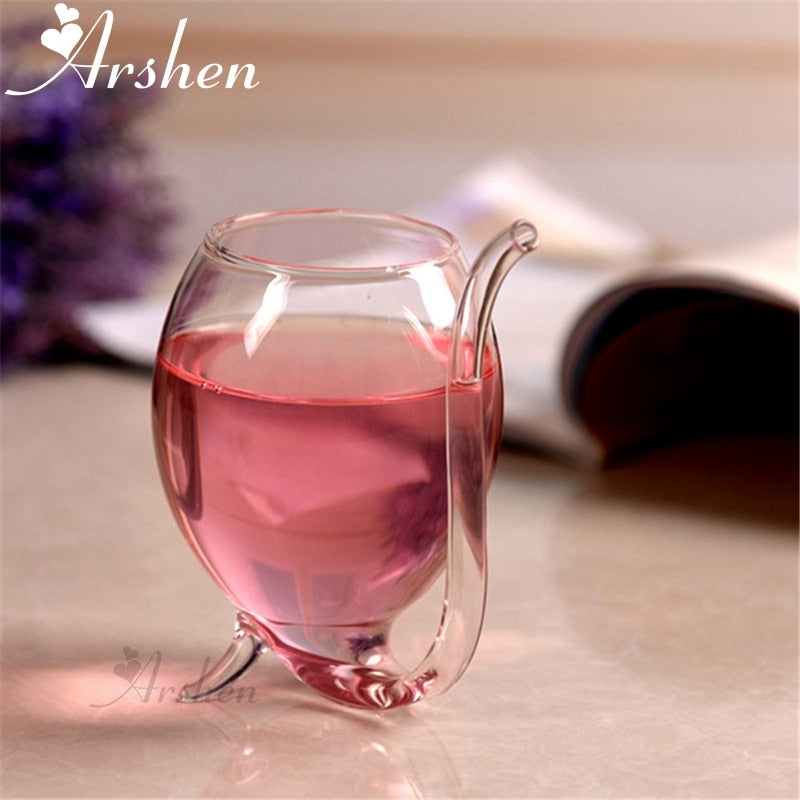 Wine Goblet Coffee Mug with Built-in Straw, 300ml Glass