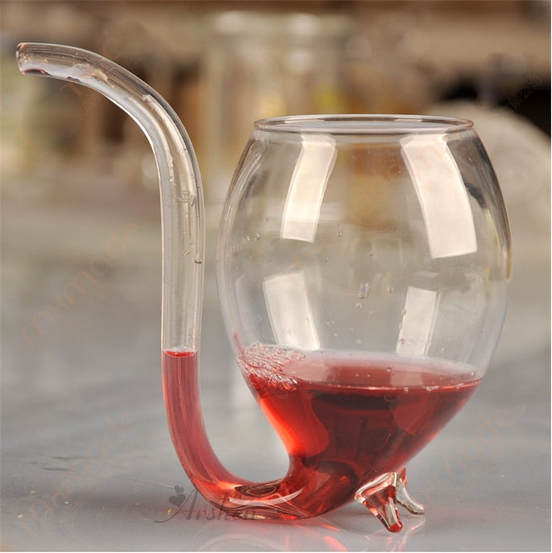 Wine Goblet Coffee Mug with Built-in Straw, 300ml Glass