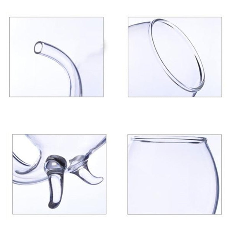 Wine Goblet Coffee Mug with Built-in Straw, 300ml Glass