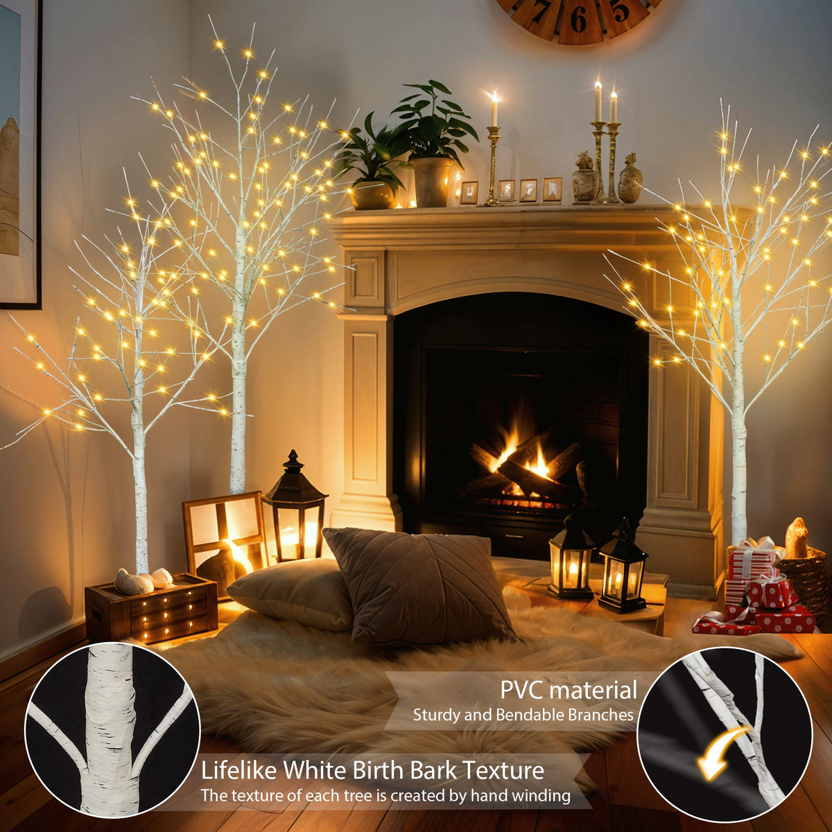 Artificial Birch Tree with Warm White LED Lighting