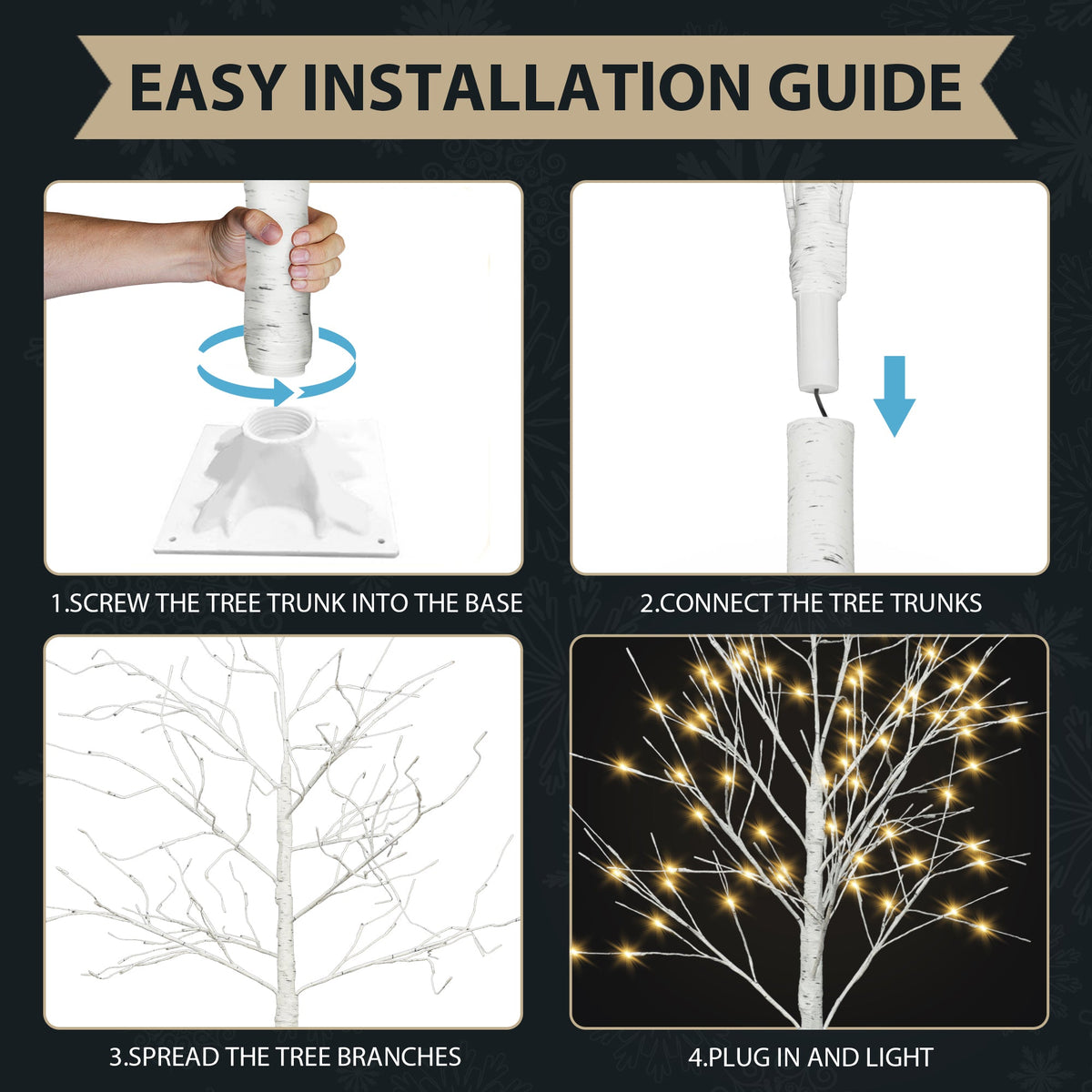 Artificial Birch Tree with Warm White LED Lighting