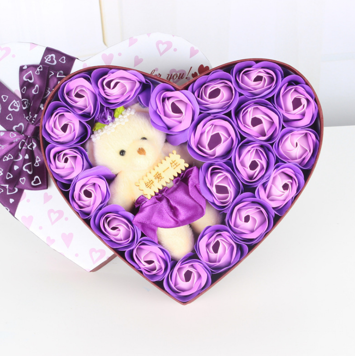 Plush Flower Bouquet Gift With Heart-Shaped Keepsake Box