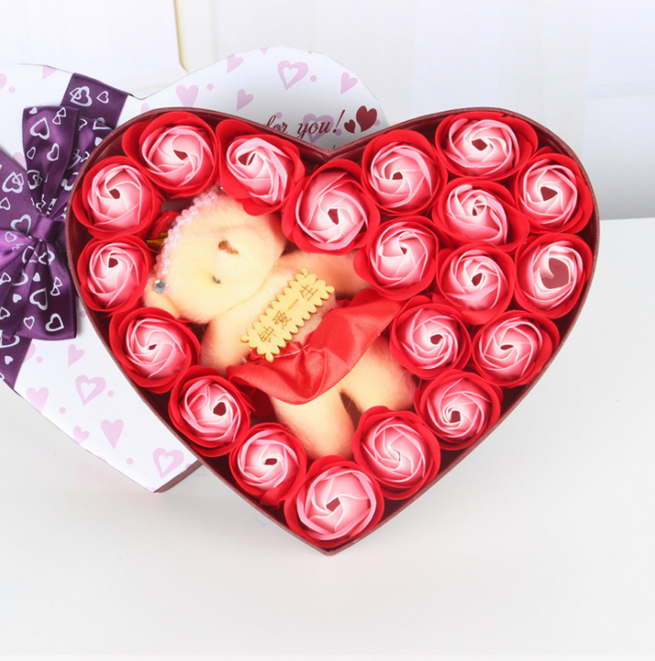 Plush Flower Bouquet Gift With Heart-Shaped Keepsake Box