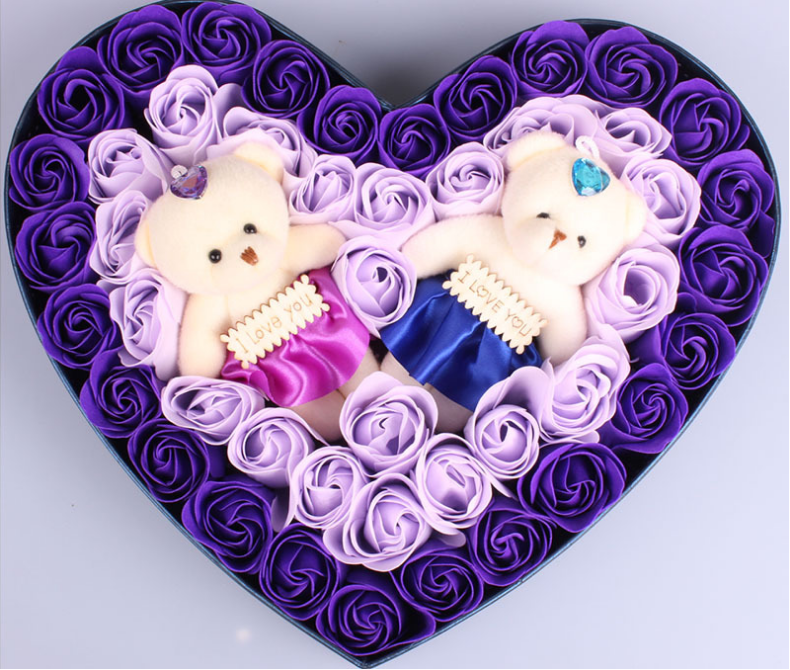 Plush Flower Bouquet Gift With Heart-Shaped Keepsake Box