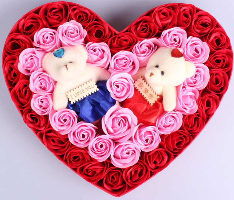 Plush Flower Bouquet Gift With Heart-Shaped Keepsake Box