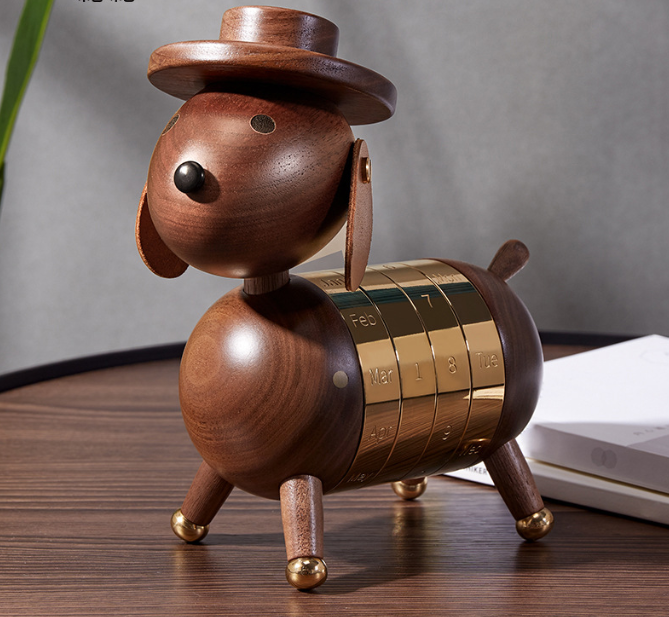Wooden Dog Perpetual Calendar for Stylish Desk Decor