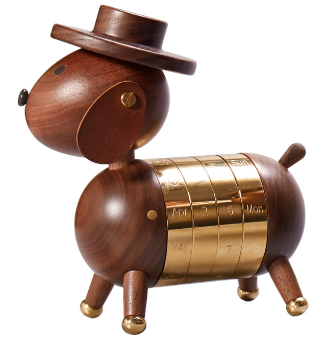 Wooden Dog Perpetual Calendar for Stylish Desk Decor