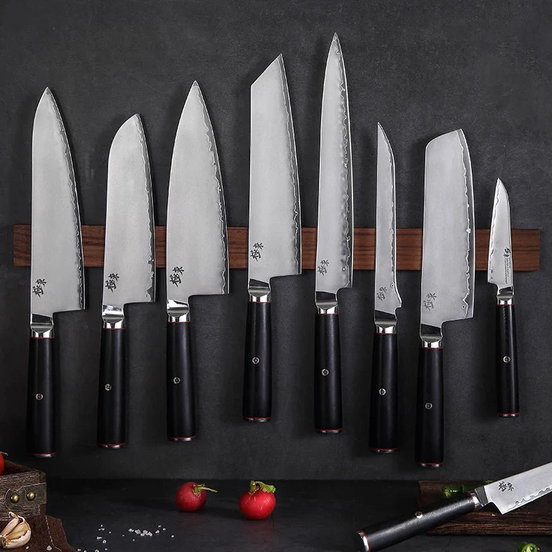 Forged AUS-10 Chef Knife, Hammered Blade for Home Cooks