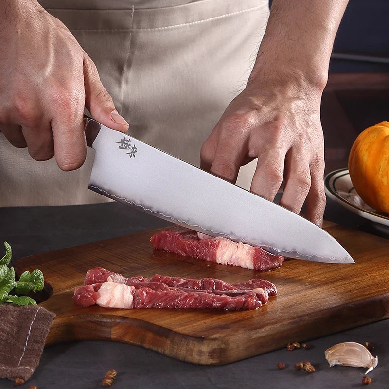 Forged AUS-10 Chef Knife, Hammered Blade for Home Cooks