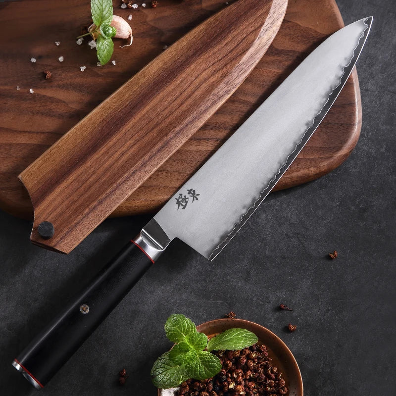 Forged AUS-10 Chef Knife, Hammered Blade for Home Cooks