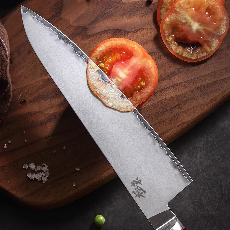 Forged AUS-10 Chef Knife, Hammered Blade for Home Cooks