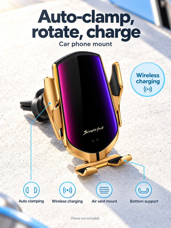 Auto Clamping Car Phone Mount With Wireless Charging