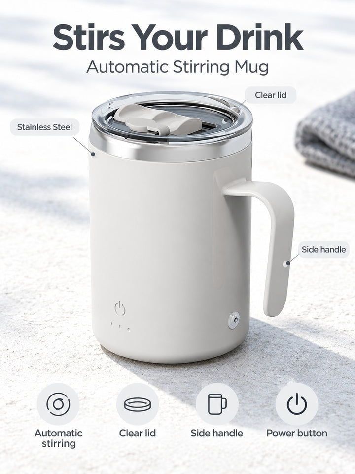 Automatic Stirring Coffee Mug, Self Stirring Stainless Steel