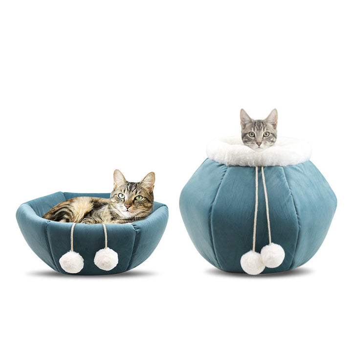 Deep Plush Cat Bed for Cozy Enclosed Indoor Pet Naps