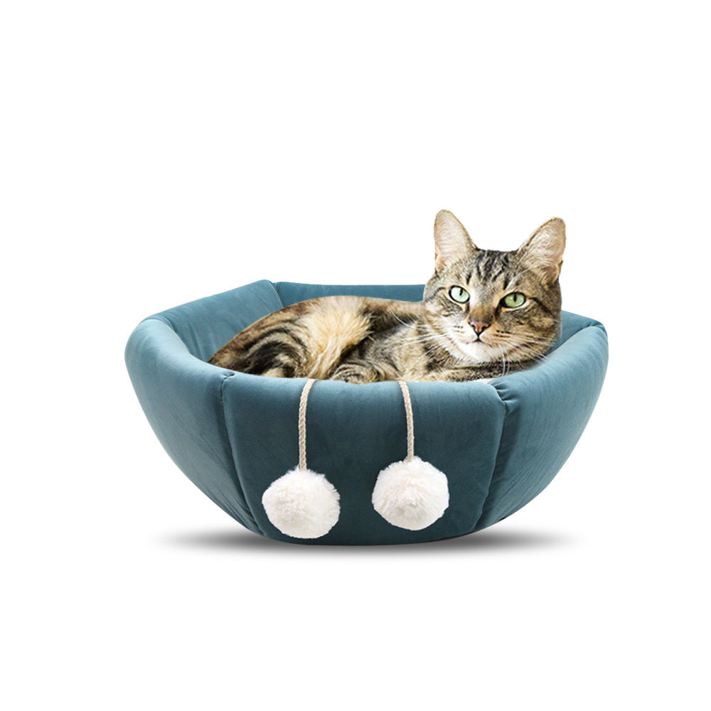 Deep Plush Cat Bed for Cozy Enclosed Indoor Pet Naps
