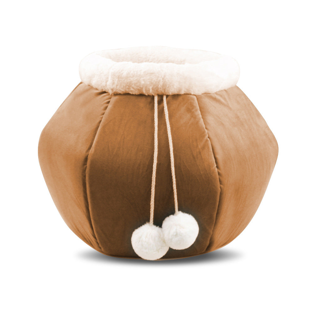 Deep Plush Cat Bed for Cozy Enclosed Indoor Pet Naps