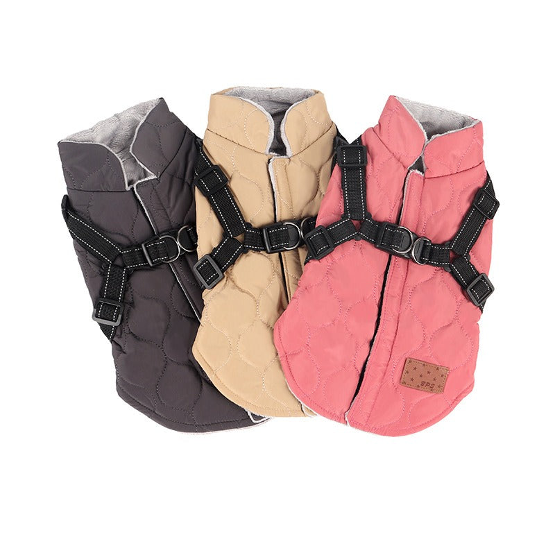 Quilted Dog Vest With Built-In Harness for Warm Walks
