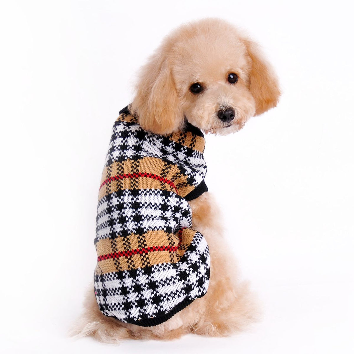 Dog Sweater for Winter Warmth in Classic Plaid Knit
