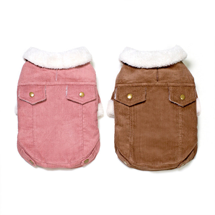 Corduroy Dog Coat With Plush Fleece For Winter Warmth