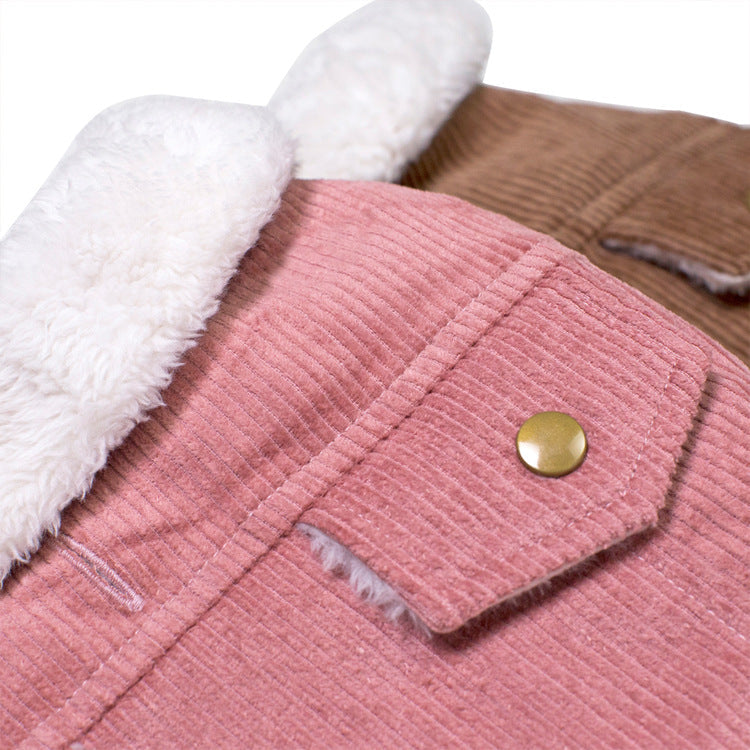 Corduroy Dog Coat With Plush Fleece For Winter Warmth
