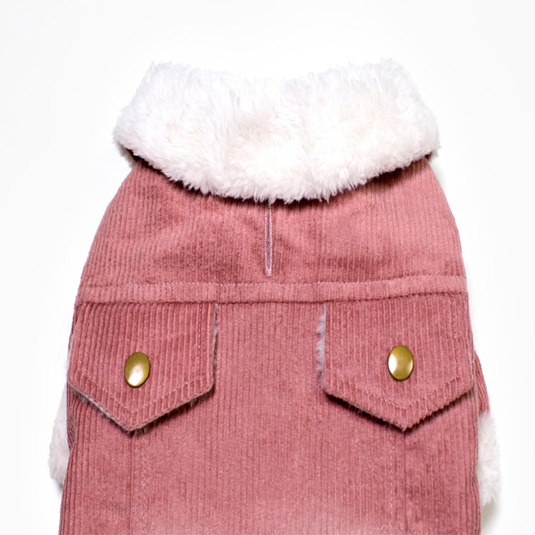 Corduroy Dog Coat With Plush Fleece For Winter Warmth