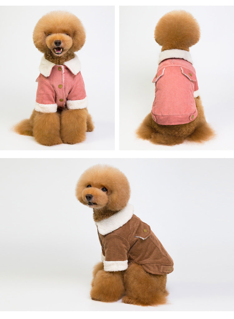 Corduroy Dog Coat With Plush Fleece For Winter Warmth