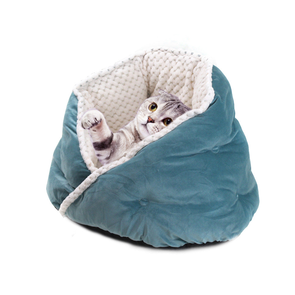 Plush Enclosed Cat Bed for Cozy Winter Sleep & Naps