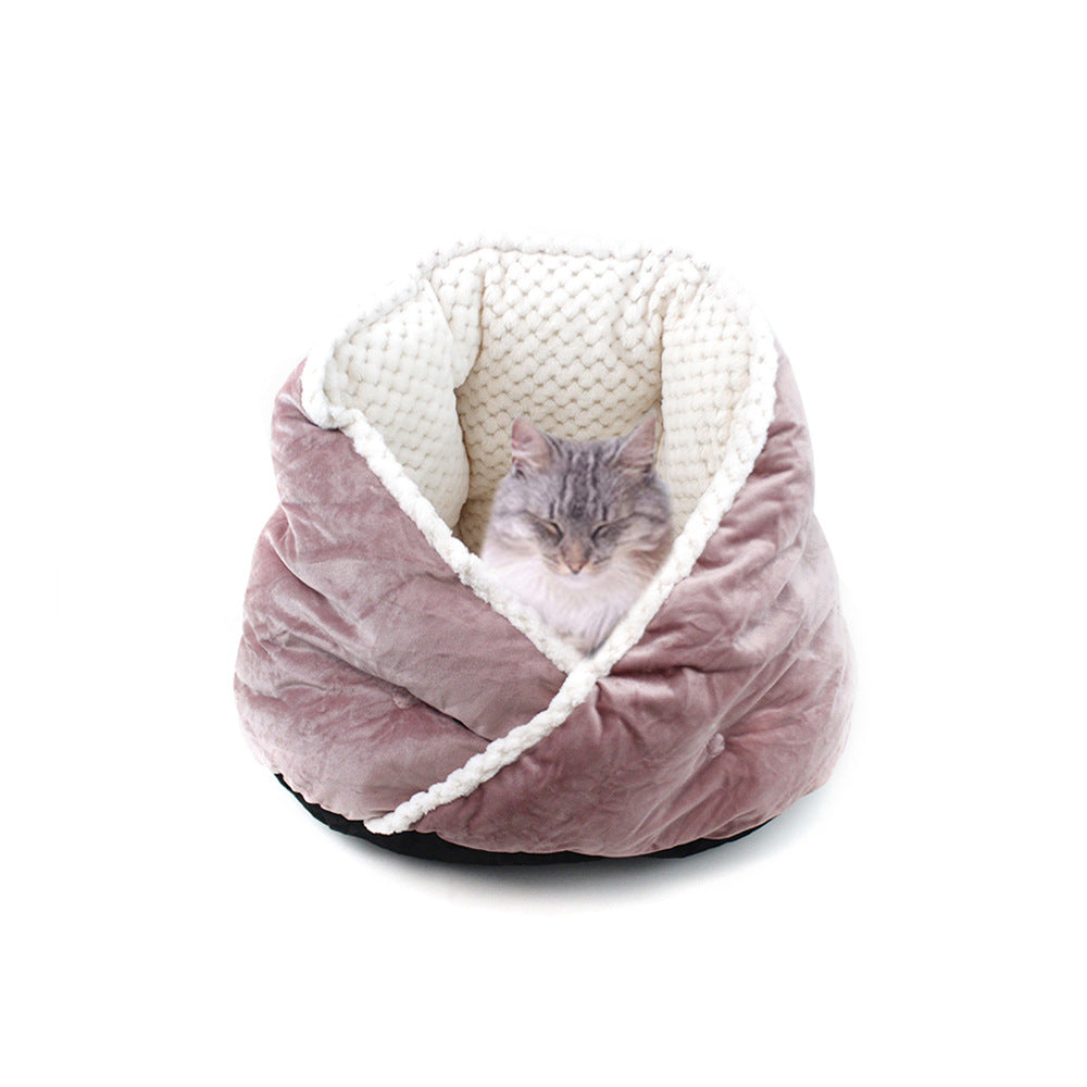 Plush Enclosed Cat Bed for Cozy Winter Sleep & Naps
