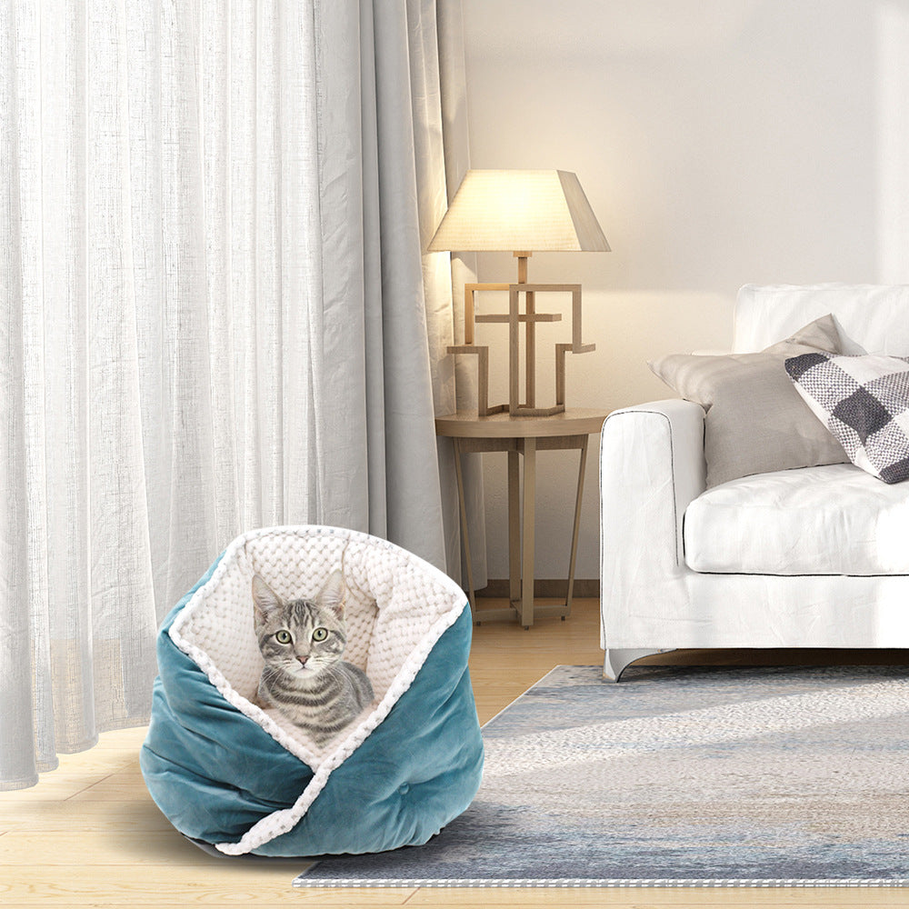 Plush Enclosed Cat Bed for Cozy Winter Sleep & Naps