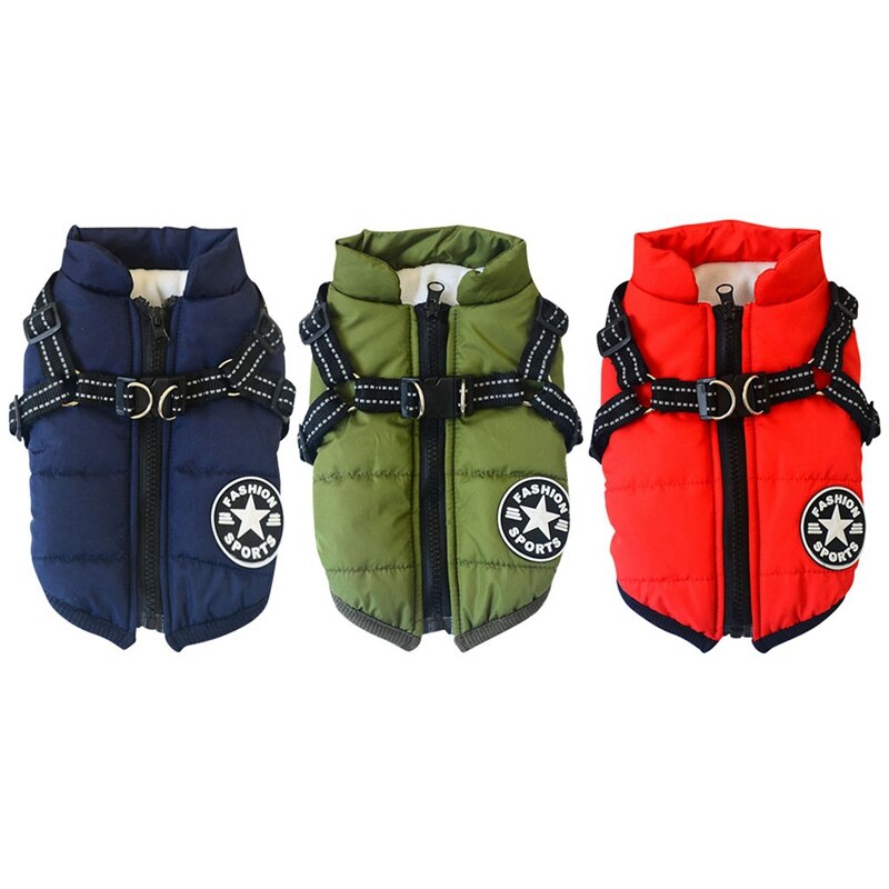 Padded Dog Coat With Integrated Harness For Winter Walks