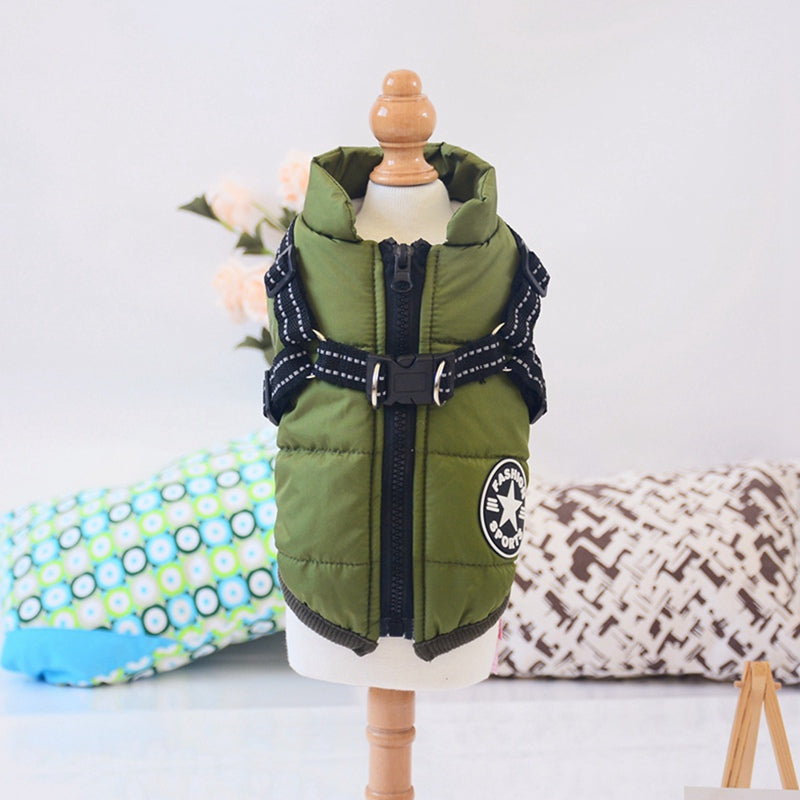 Padded Dog Coat With Integrated Harness For Winter Walks