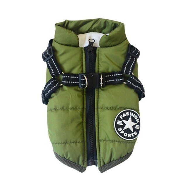 Padded Dog Coat With Integrated Harness For Winter Walks